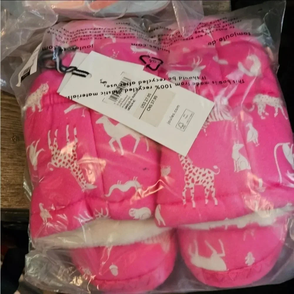 Joules Girls pink animal print Padabout Slipper Sock size xlarge 4-5